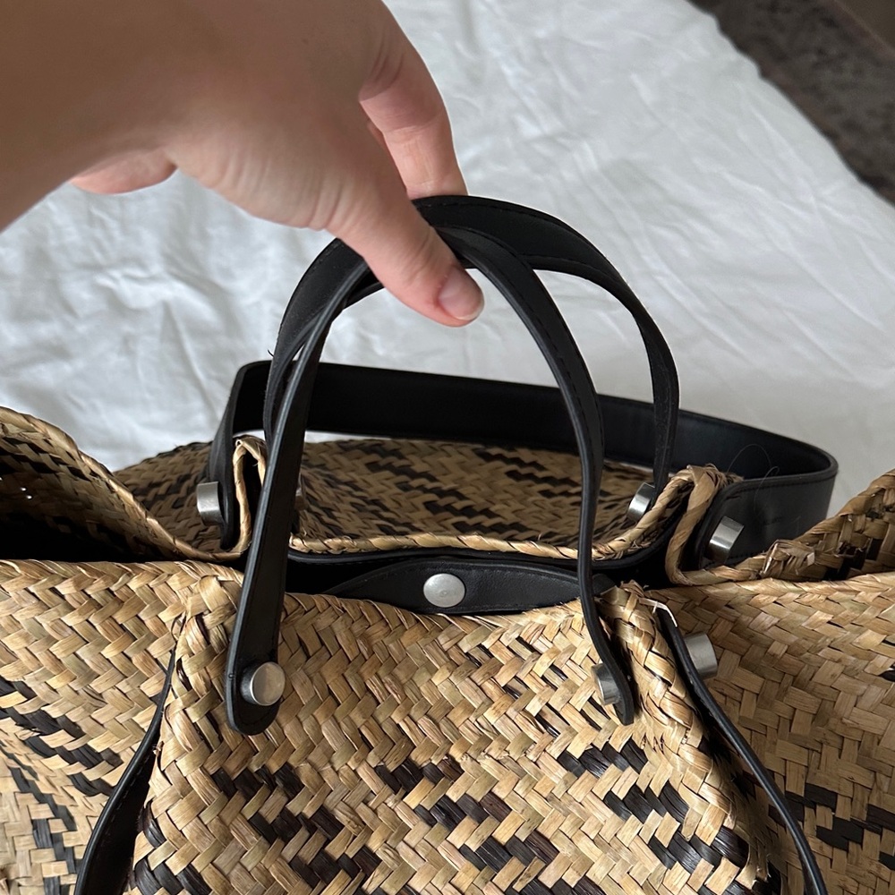 All Saints Tan and Black Woven Tote - Picture 2 of 8